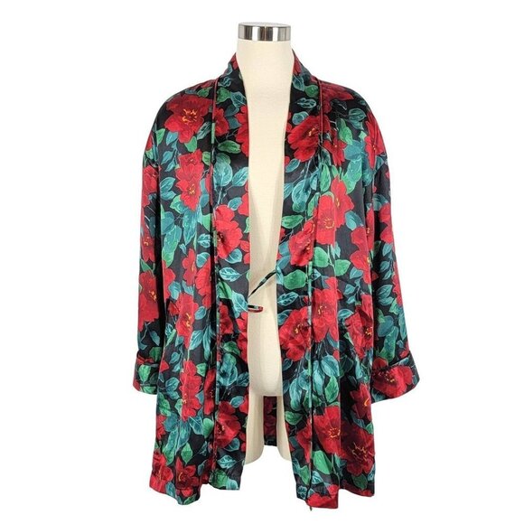 Victoria's Secret Other - Vintage Victorias Secret Kimono Womens OS Red Floral Satin Robe Y2K 90s Romantic